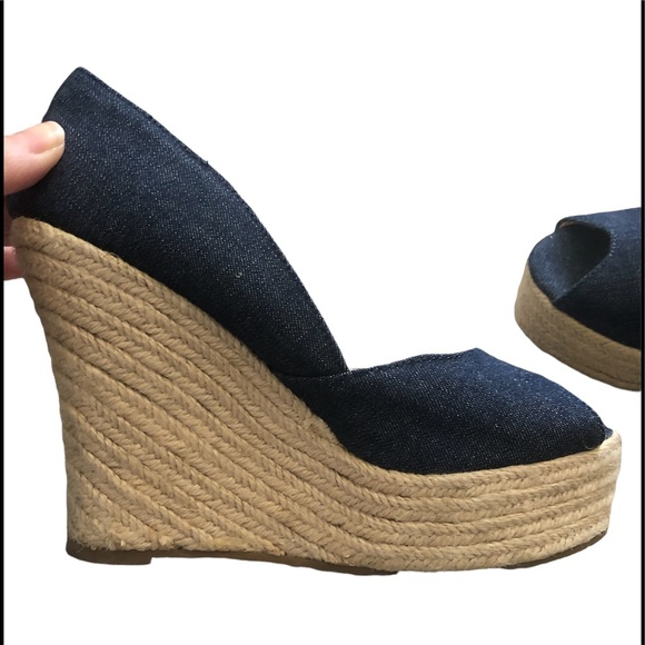 WILD DIVA platform wedge denim sandals sz 5 - Picture 3 of 4
